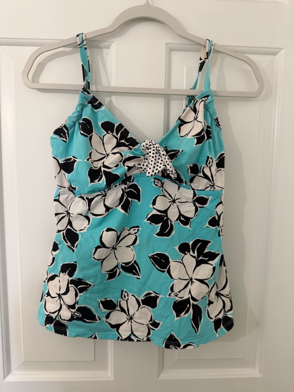 Beach House Turquoise Black White Floral Tankini Top
